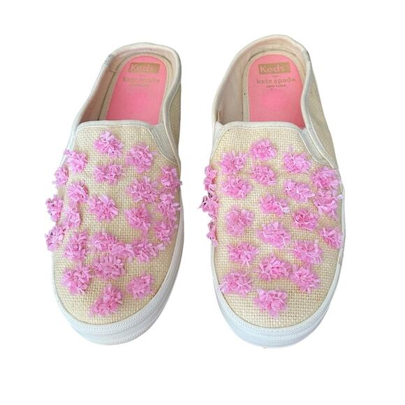 Kate Spade X Keds Mule Slide Sneaker Raffia Straw Pink Tan size 8.5 - Picture 1 of 11